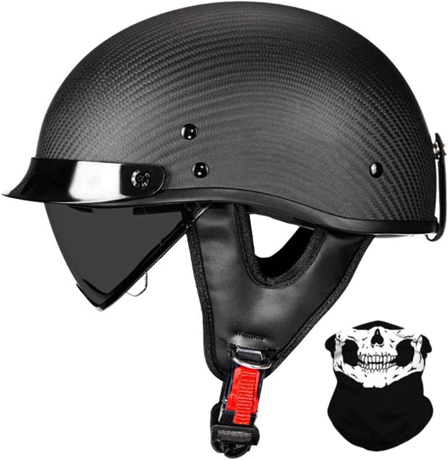 Carbon Fiber Motorcycle Helmet for Adults, ECE Approved Open Face Helmet with Visor, Men and Women Retro Helmets, Vintage Design For