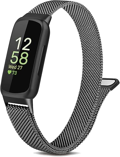 Correa de metal compatible con Fitbit Inspire 3 e Inspire 2, correa de malla de acero inoxidable transpirable, correa de repuesto magnética