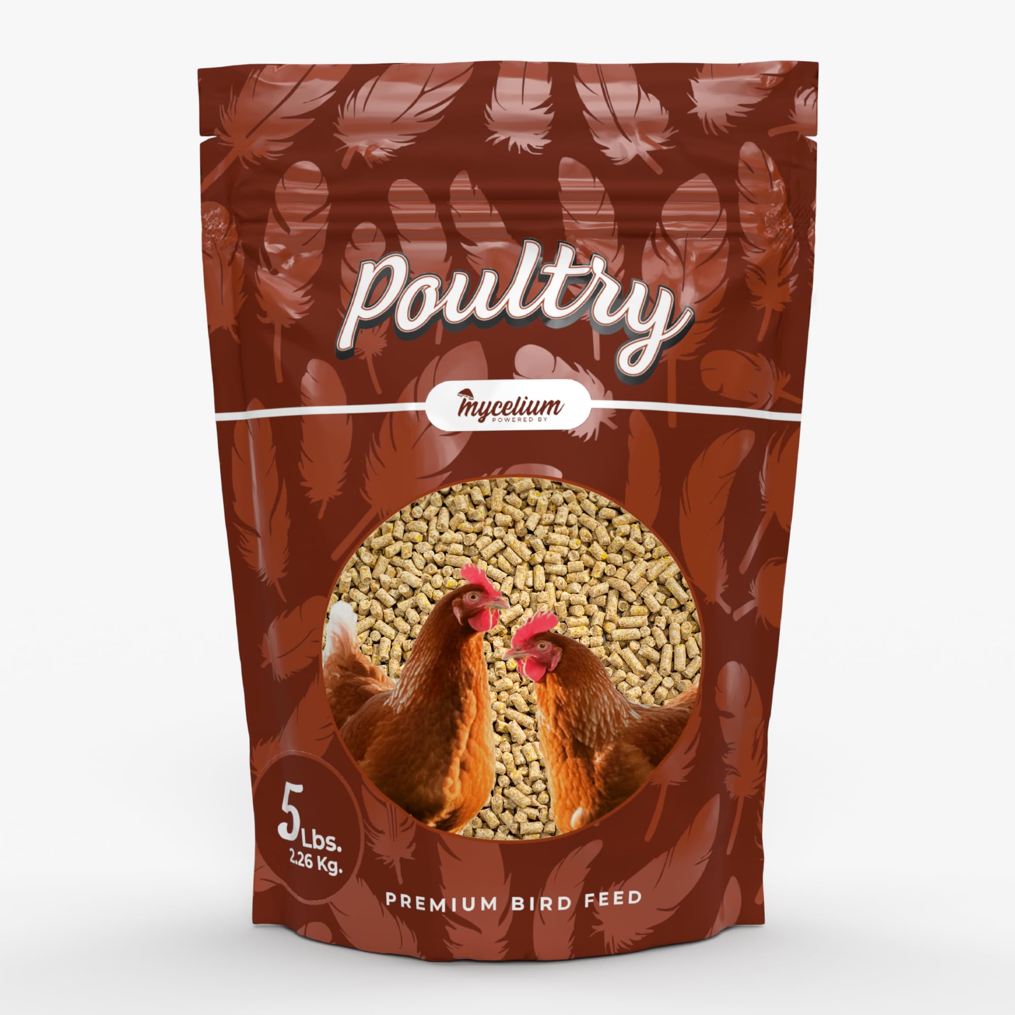 Mycelium Poultry Super Flock Food | High Protein Bird Food with Vitamins & Corn for Chicken, Turkey, Duck & Geese | Supports Growth, Egg Production, Feather & Immune Health | 5 lb Bag
