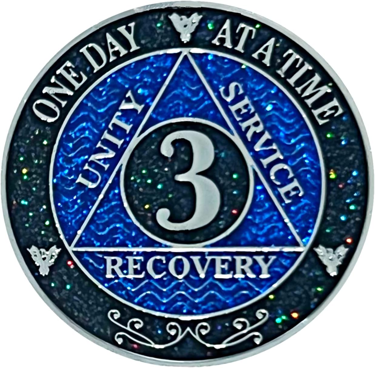 Amazon.com : AA 3 Year Medallion, Silver Color Plated, Black Rainbow ...