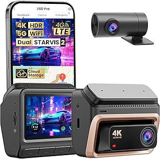 4K Dash Cam for Cars Front and Rear, 2160P+1080P Dual STARVIS 2 IMX678 IMX662 Dashcam, Dual HDR, 32G eMMC, 3K/60FPS, 4G LTE Support, 5G WiFi GPS, 3" IPS, Night Vision, 24H Parking Mode, Z60 Pro