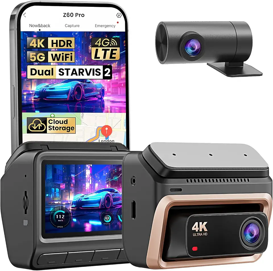 Ddpai 4K Dash Cam Front and Rear, 4K+1080P Dash Cam, Dual STARVIS 2 Sensors,5G WiFi GPS, Dashcam with Free 32GB eMMC,Night Vision,3" IPS,HDR,ADAS,24H Parking Mode,Loop Recording G-Sensor, Z60 Pro