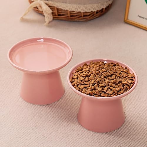 Vista 52 de Cuenco elevado extra ancho para comida para gatos, cuencos de cerámica para alimentos y agua, plato ancho y poco profundo para gatos, fatiga