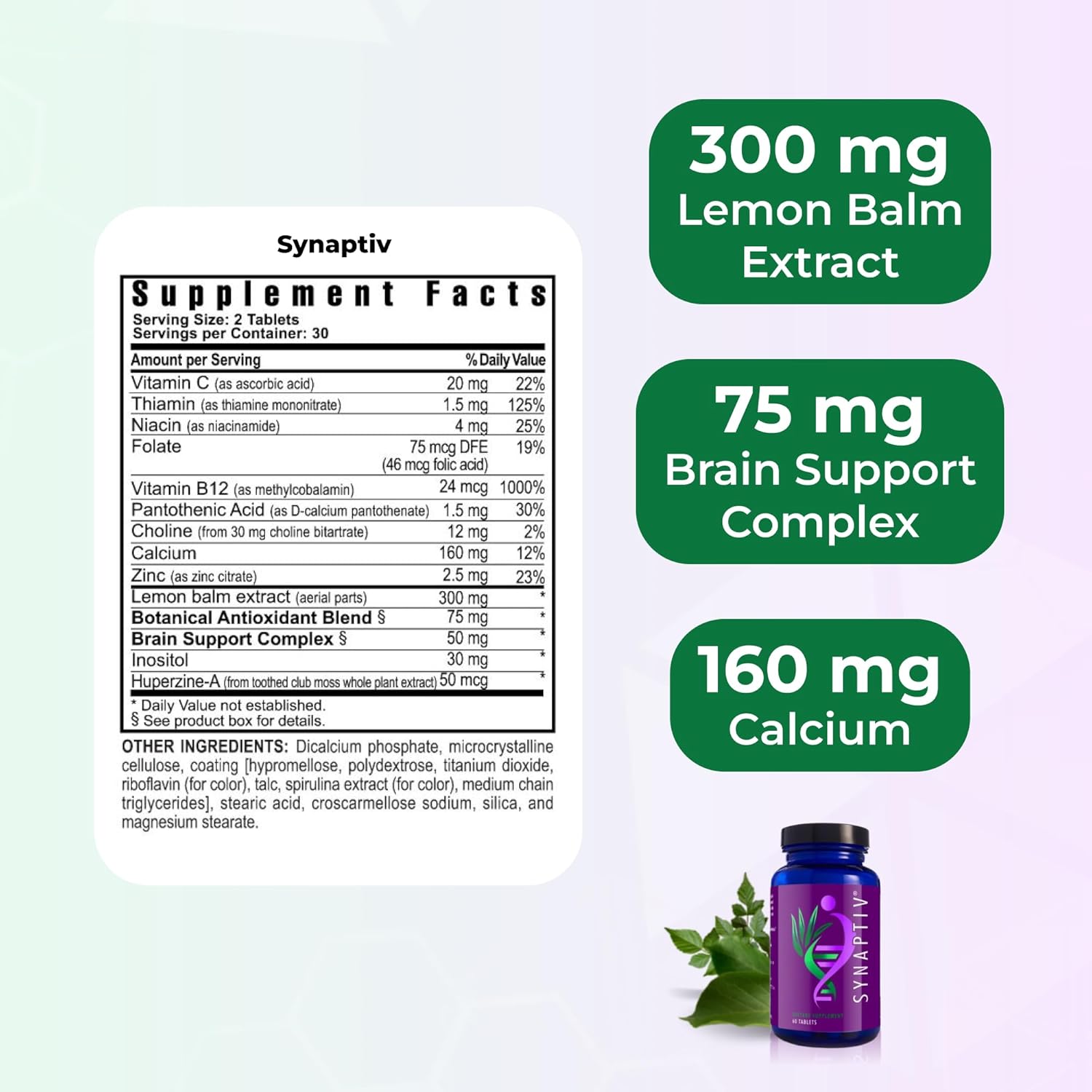 Youngevity Synaptiv™ Brain Support - 12in1 - Ginkgo, Huperzine, Bacopa, Quercetin and More - with Potent Antioxidant Blend + Vitamins - 60 Tablets (Pack of 1)