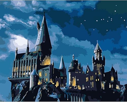 Artunion Pintura por números para adultos castillo, noche estrellada pintura por números para adultos principiantes, pintura al óleo por números