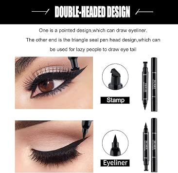 Black Dual-Ended Liquid Eyeliner Pen with Pointed Tip and Wing Stamp