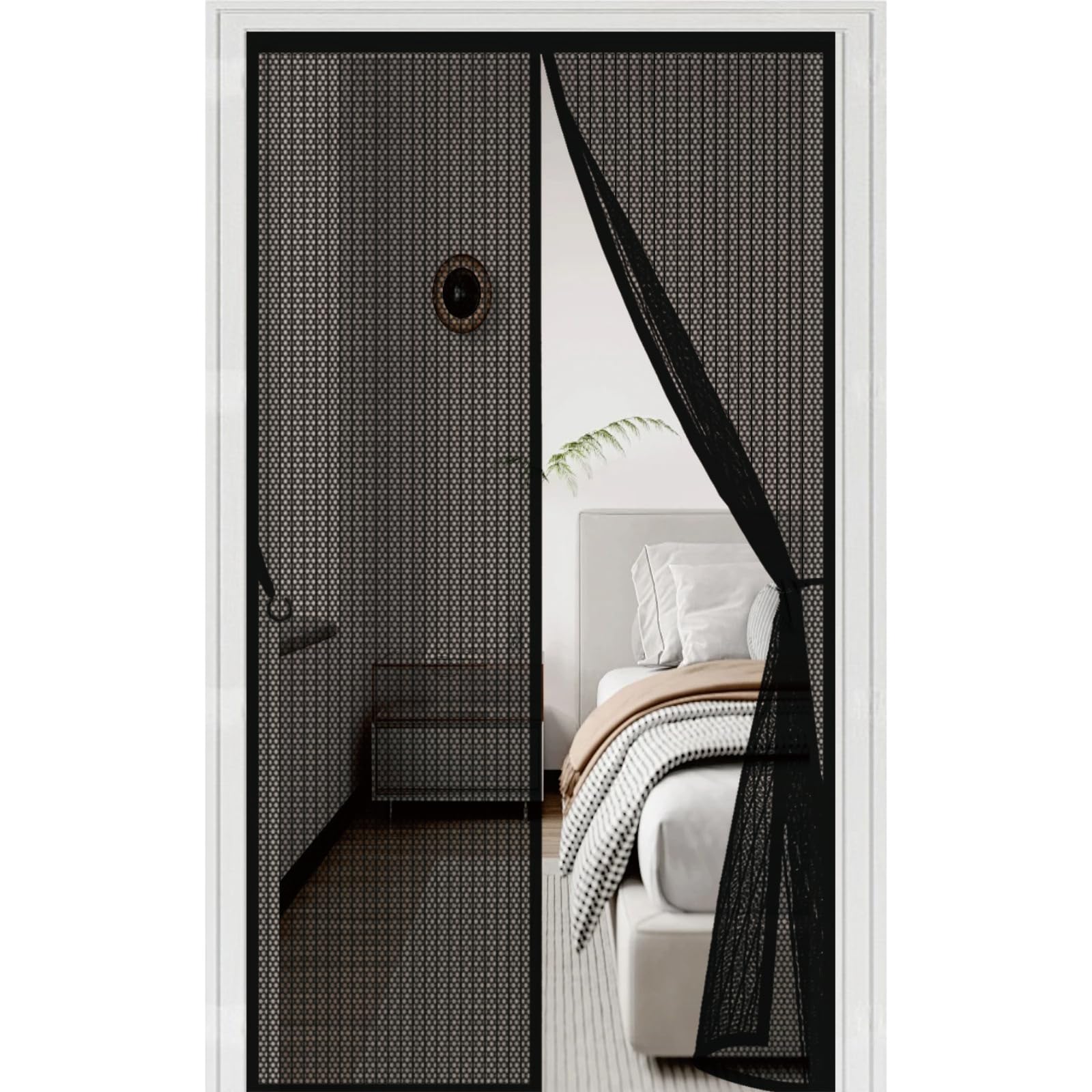 Moustiquaire de porte anti moustique noir pour aérer sans insectes