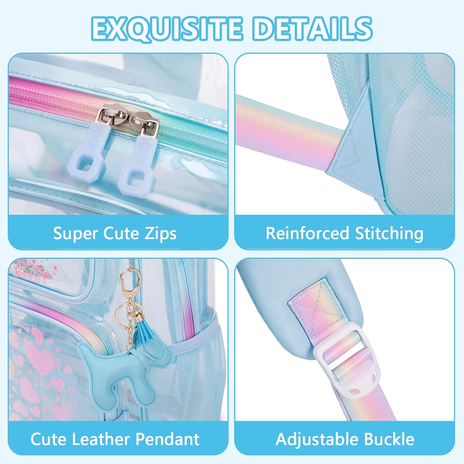 MOONBABY Clear Backpack for School Girls, Heavy Duty TPU Transparent Backpack Stadium Events Approved, Clear Bookbag - Image 7