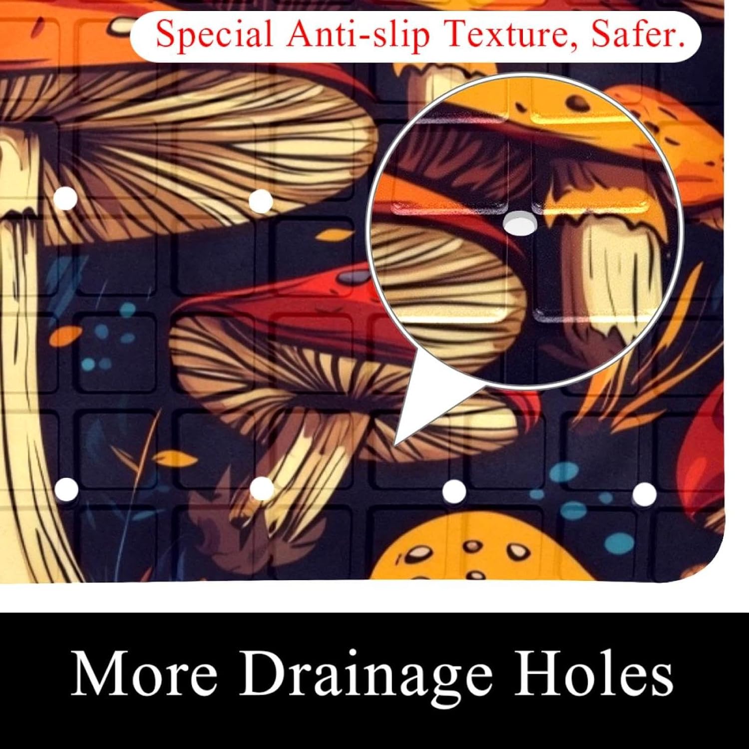Bath Tub Mat Non Slip 15.1 x 26.8 Inch, Autumn Wild Forest Mushrooms Eco Friendly Bathmat with Suction Cups Drain Holes Shower Tub Mats