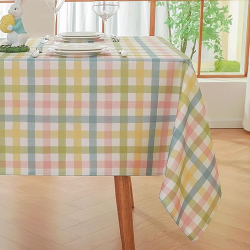 Miniatura 9 de Alsoo - Mantel a cuadros rectangular lavable de búfalo, mantel de algodón y lino a cuadros para picnic, cocina y comedor, beige y blanco, 60 * 75