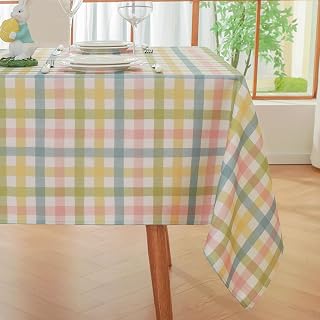 Alsoo Easter Checkered Tablecloth Rectangle 60"x 75", Cotton Linen Spring Gingham Table Cloth Washable Wrinkle Free, Buffalo Plaid Table Cover for Outdoor Picnic Party Dining Room, Colorful Green