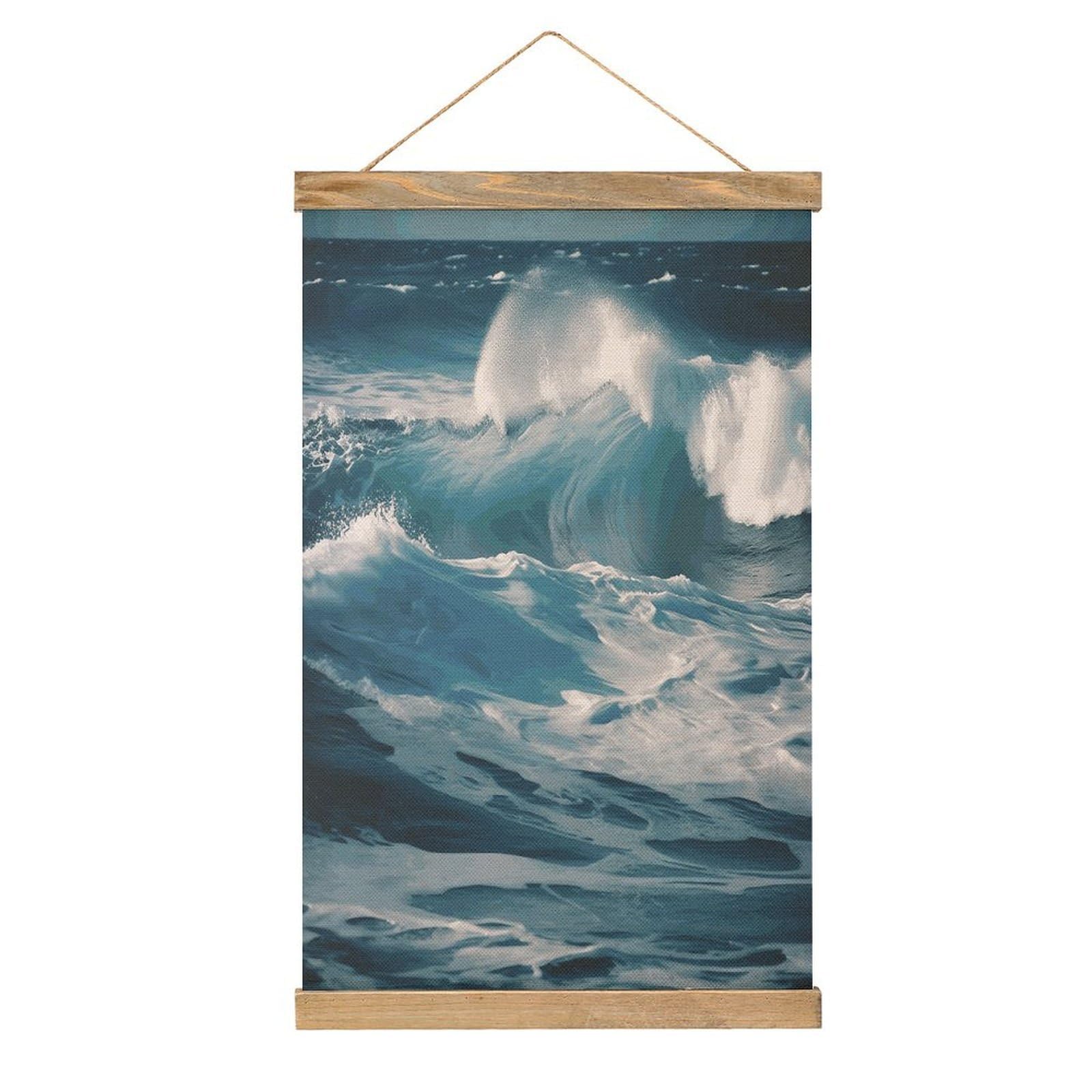 FekiLoot Ocean Waves Wall Art Poster Hanger Frame Linen Wall Art Decor Vintage Hanging Poster Hanging Wall Decor Rustic Retro Wall Art Print for Living Room Decor 20.4 X 13.1Inches