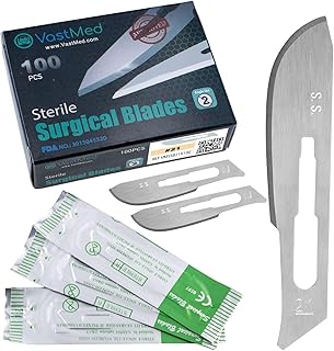 200PCs Dental Grade Stainless Steel Sterile Surgical Blades Scalpel Handle Multi Sizes by VASTMED | Individually Wrapped High Carbon Steel Dermablade Surgical Blades