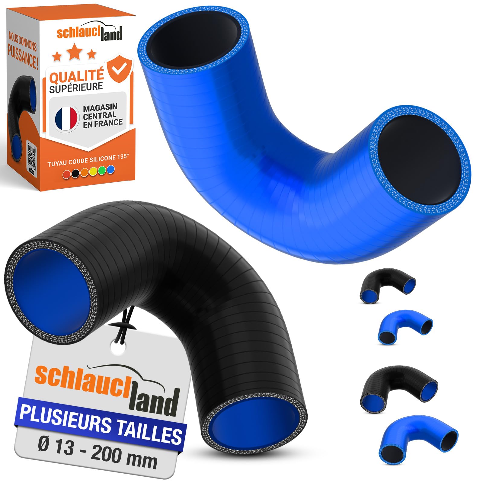DURITE COUDE en SILICONE 135° DEGRÉS Ø 102mm NOIR TUYAU 200°C Flexible