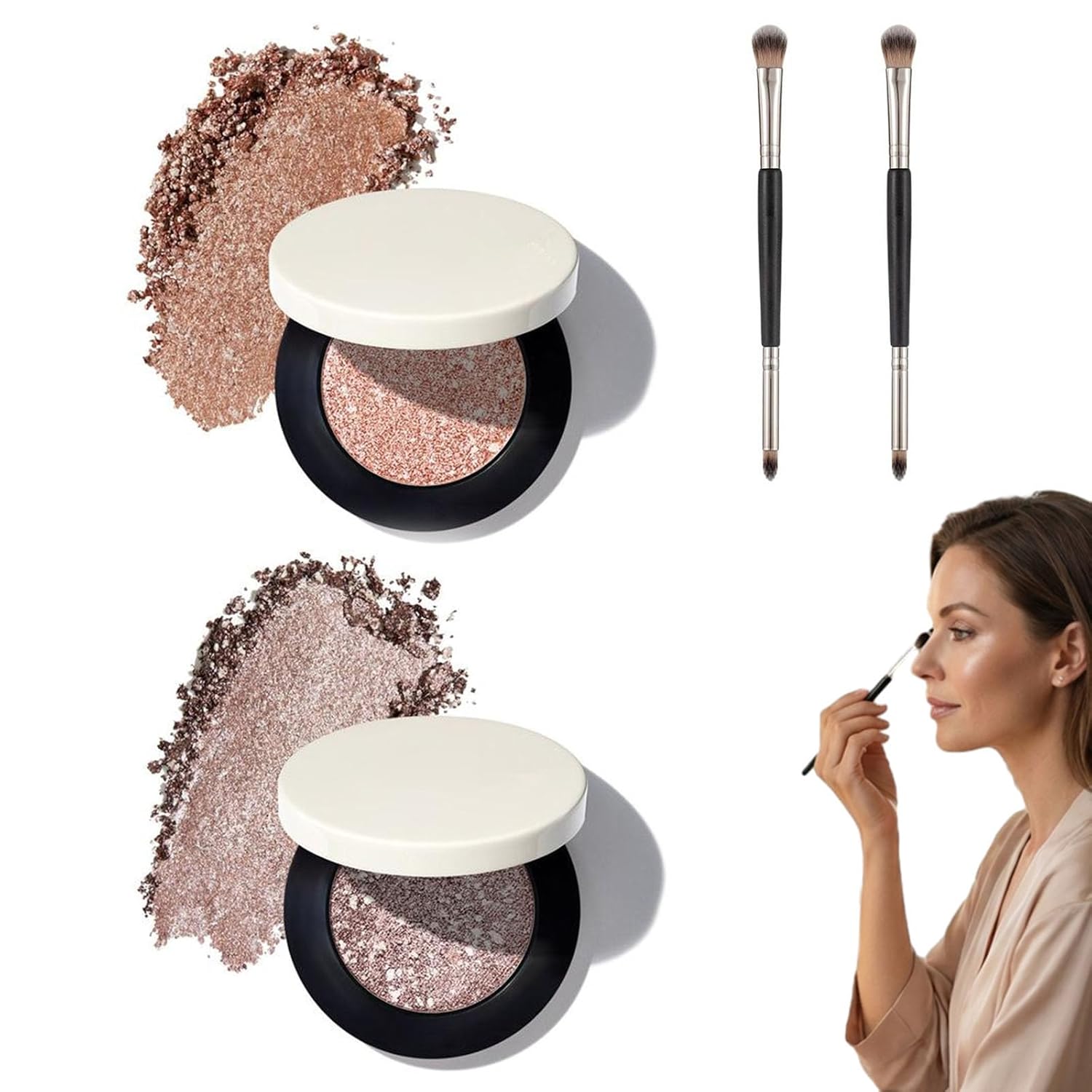 Multicolor Metallic Eyeshadow – Buildable, Shimmering Metallic Eyeshadow, Premium Smoothness & High Pigmentation, With Double-Ended Eyeshadows Brush (Color A+B)