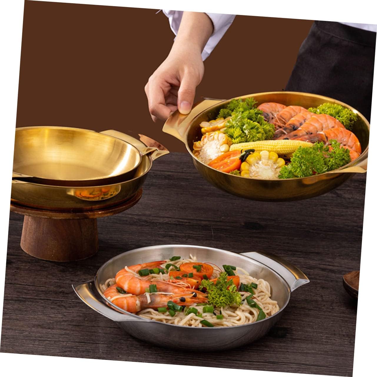 Stovetop Soup Pot Double Handle Non Stick Paella Pan Korean Hot Pot Kitchen Accessory