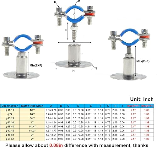 Miniatura 2 de Kodilin 4 soportes de tubo de montaje en pared de acero inoxidable 304, adecuados para tubos OD de 1/2 pulgadas (0.748-0.866 in), altura ajustable