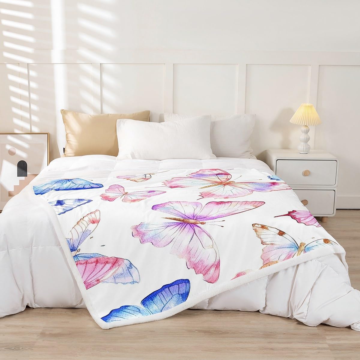 jejeloiu Butterfly Sherpa Blanket for Bed Sofa Couch Boys Girls Twin 60"x80" Butterflies Print Fleece Throw Blanket Ultra Soft Girl Butterfly Floral Plush Blanket Beautiful Butterfly Fuzzy Blanket