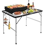 jkwokback 3ft x 2ft Grill Table Portable Camping Table, Waterproof Black Folding Table with Adjustable Height Camping Table,Folding Camp Table for BBQ,Camping, Outdoor Sports, Beaches and Picnics
