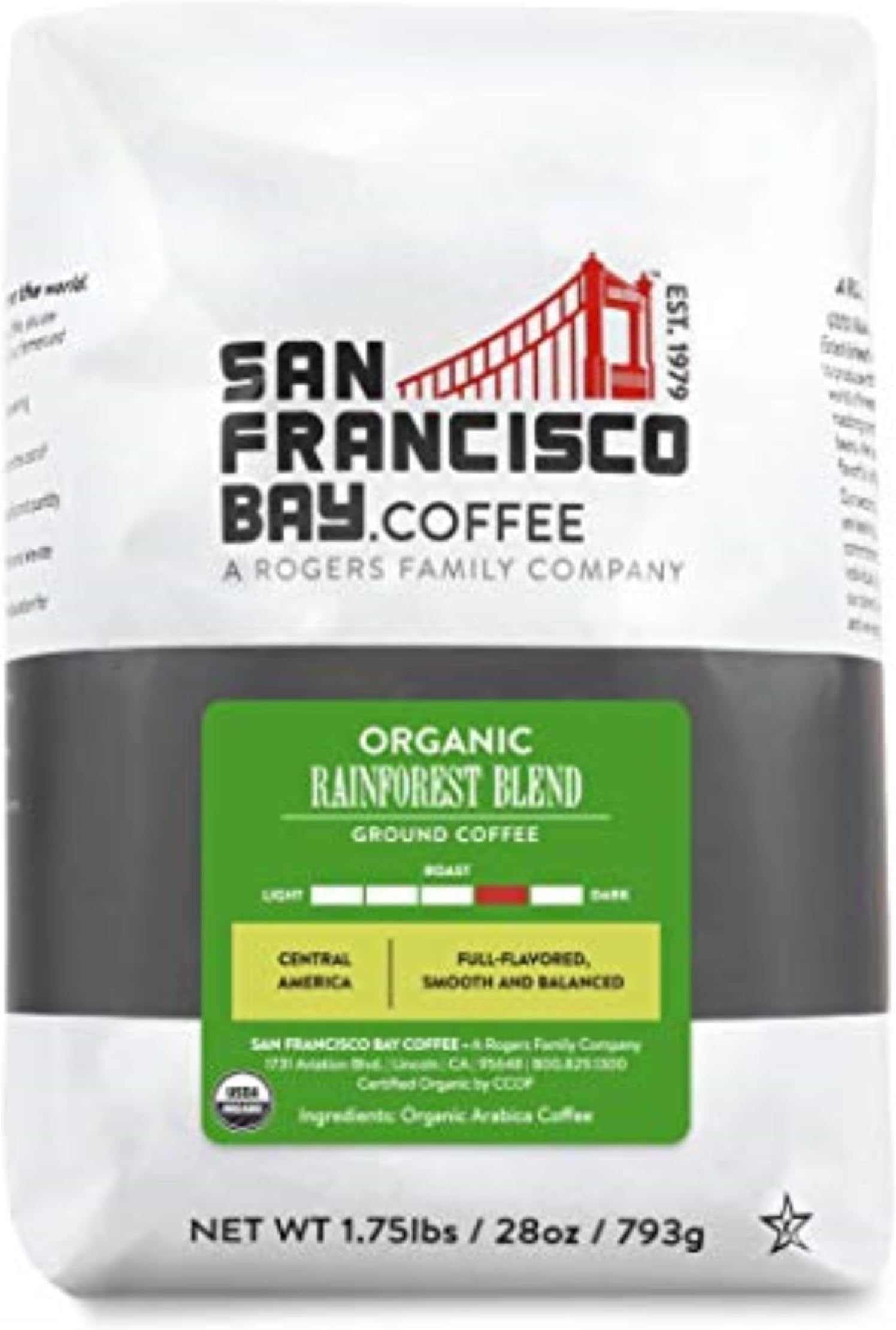 San Francisco Bay Ground Coffee - Organic Rainforest Blend (28oz Bag), Medium Dark Roast