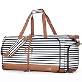 Foldable Travel Duffle Bag for Women, 80L Large Duffel Bag with Separate Shoes Compartments & Straps, Carry On Weekend Bag for Women, Hospital, Overnight (Blue Stripes)