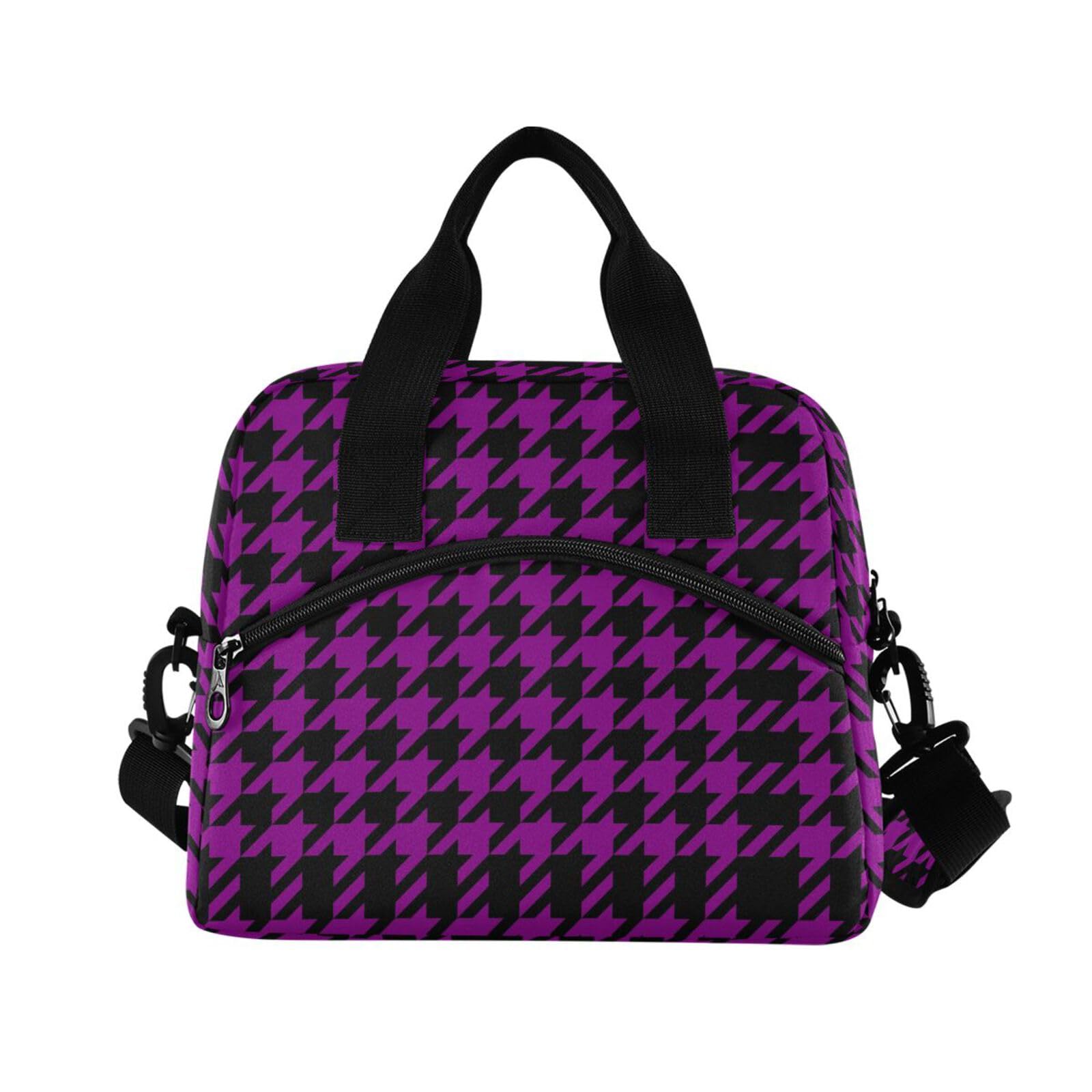 Sinestour Insulated Lunch Bag Reusable Cooler Gray Red Plaid Lunch Box Adjustable Shoulder Strap for Men Women Adults