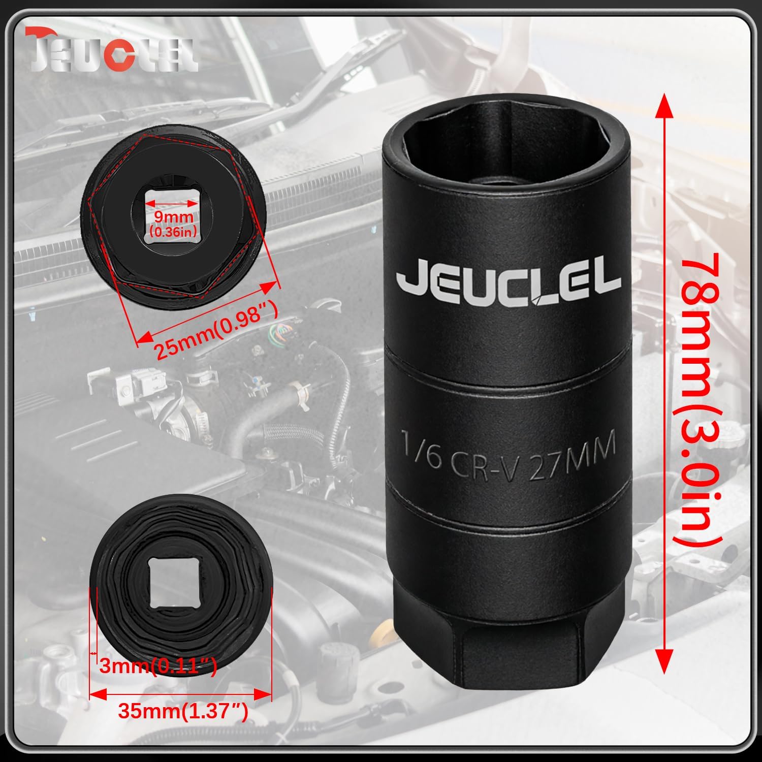 Oil Pressure Sensor Switch Socket, Special Size 1-1/16 Inch, 3/8" Drive or 1 1/8" Hex Wrench for Quick Removing & Installing Oil Sending Unit, Wrench Remover Universal Fit (Black)