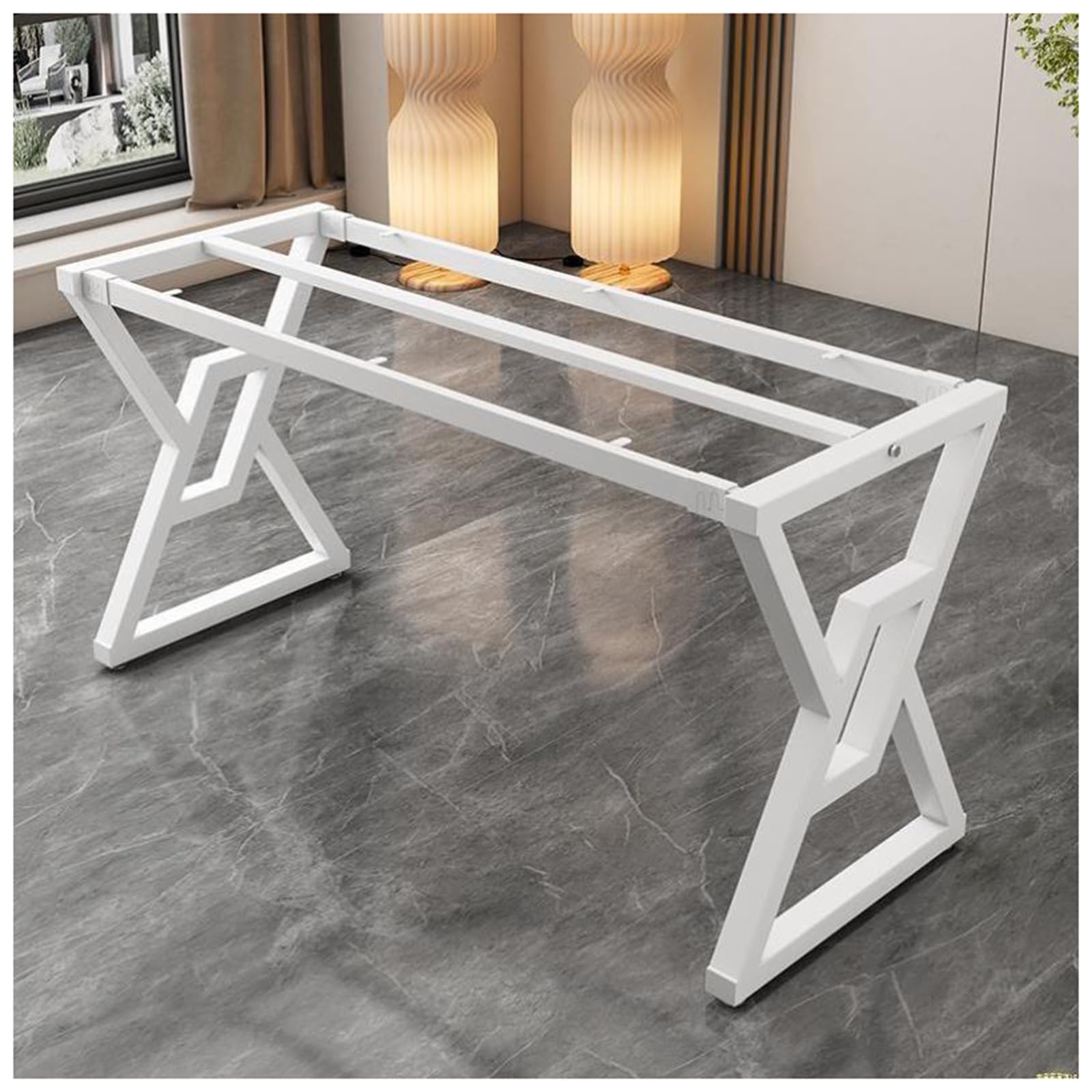 Patas de escritorio de metal industrial para proyectos de bricolaje – Almohadillas ajustables para retroceso, diseño de barras transversales empotradas, construcción soldada de 1 pieza para