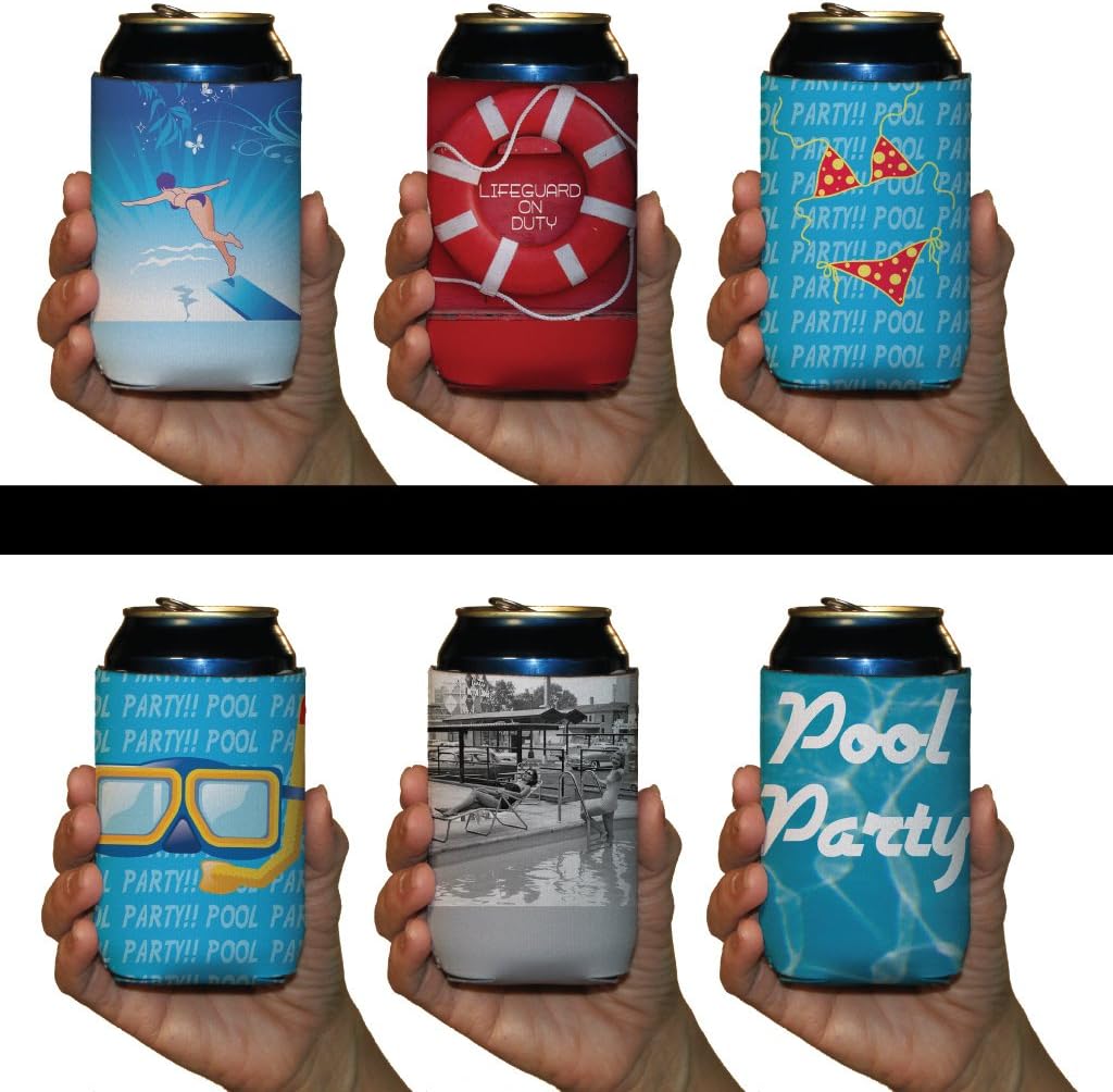 VictoryStore Can and Beverage Coolers - Pool Party, Set of 6 Different Designs