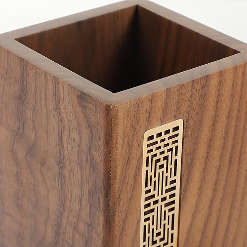 Miniatura 5 de Tofficu Soporte para bolígrafo de escritorio, soporte de madera para brochas de maquillaje, soporte cuadrado de madera para bolígrafo, cubiertos,