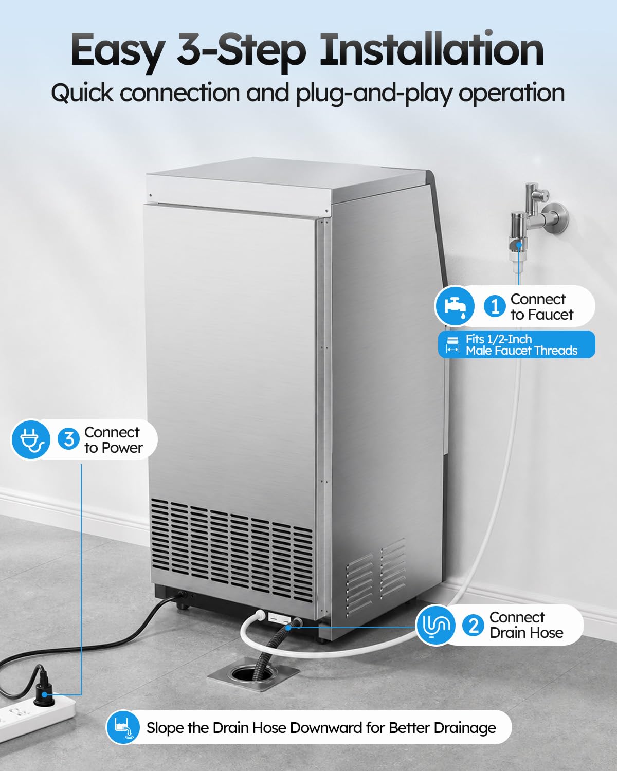 Mojgar Commercial Ice Maker Machine, 100lbs/24H with 18-33lbs Ice Storage | Under Counter Ice Maker, Stainless Steel Built-in Freestanding, Self-Cleaning, Adjustable Ice Thickness for Home Bar Offices image 6