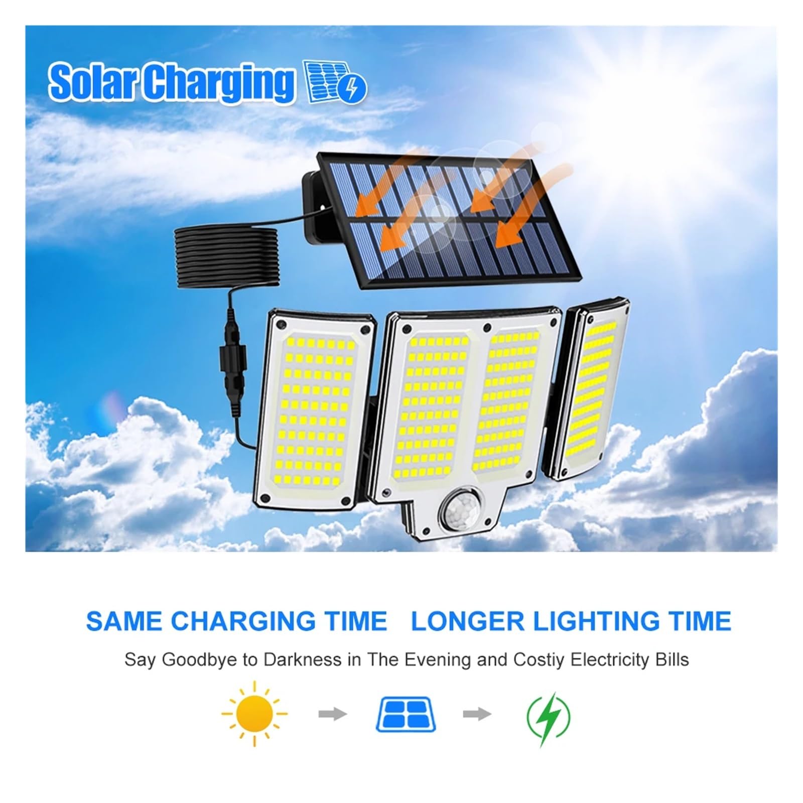 BASSFLY Luz Solar Exterior, 328 luces LED solares for exteriores, luces de inundación superbrillantes de 3 modos, lámpara de pared impermeable IP65 con control remoto for jardín y patio