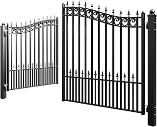 ZUMI Dual Swing Driveway Gates, 12x6 ft. Outdoor Steel Swing Gates for Driveway, Heavy-Duty Driveway Fence Gates for Home Security, Weatherproof Iron Security Gate Kit for Outdoor, Sydney Style