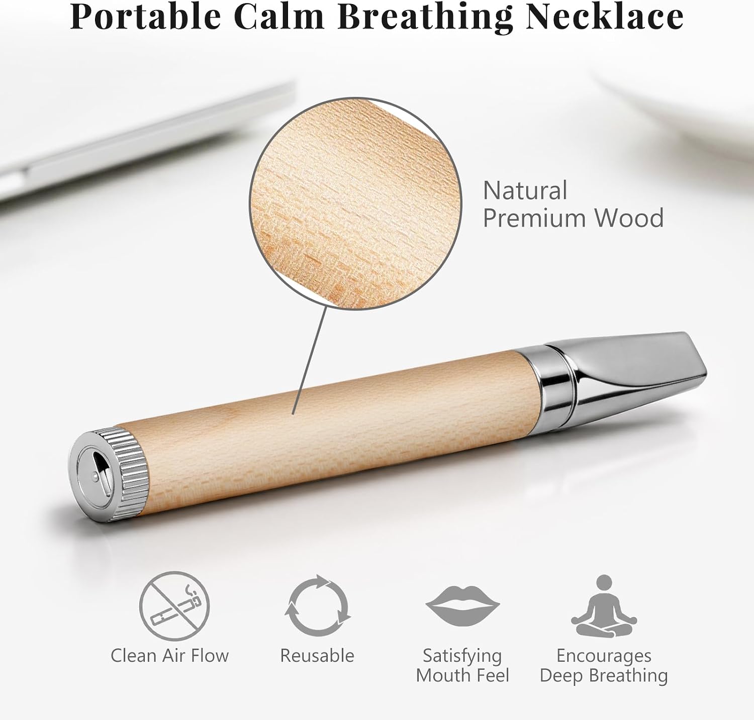 Wooden Handheld Breathing Stick for Anxiety Relief - Adjustable Resistance Air Outlet Device for Adults - Naturally Switch from Bad Habits -Portable Breath Free Tool with Flavor