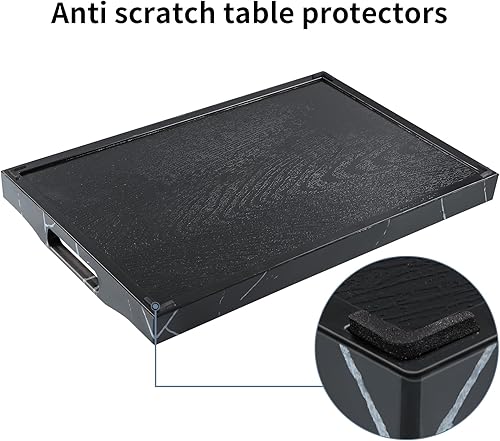 Miniatura 10 de Juego de 3 bandejas de plástico para servir, bandeja otomana con asas recortadas, bandeja rectangular para mayordomo para desayuno en la cama, mesa