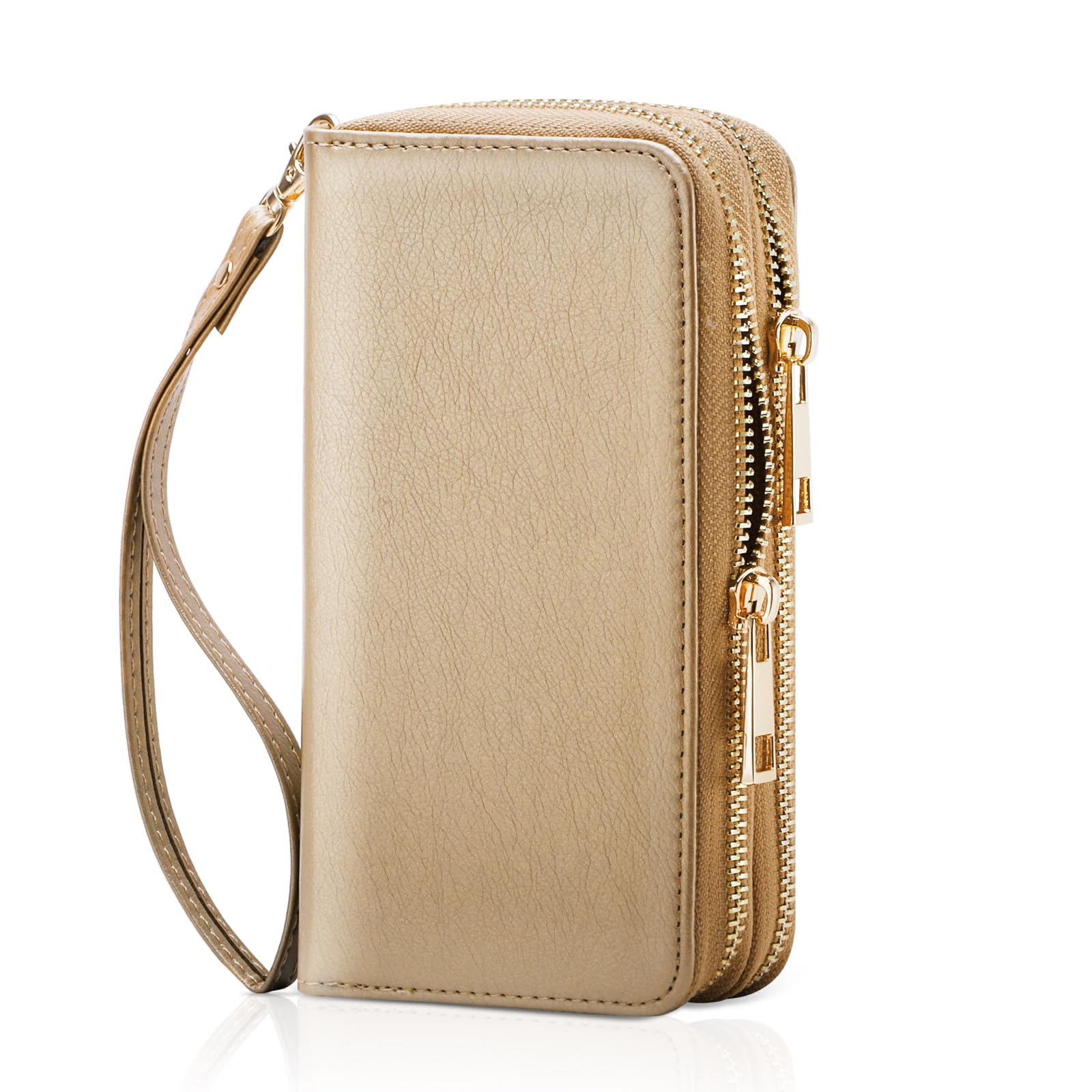 Double Zipper Wallet for Woman Clutch Purse with Cell Phone Holder for Smartphone/Card/Coin/Cash