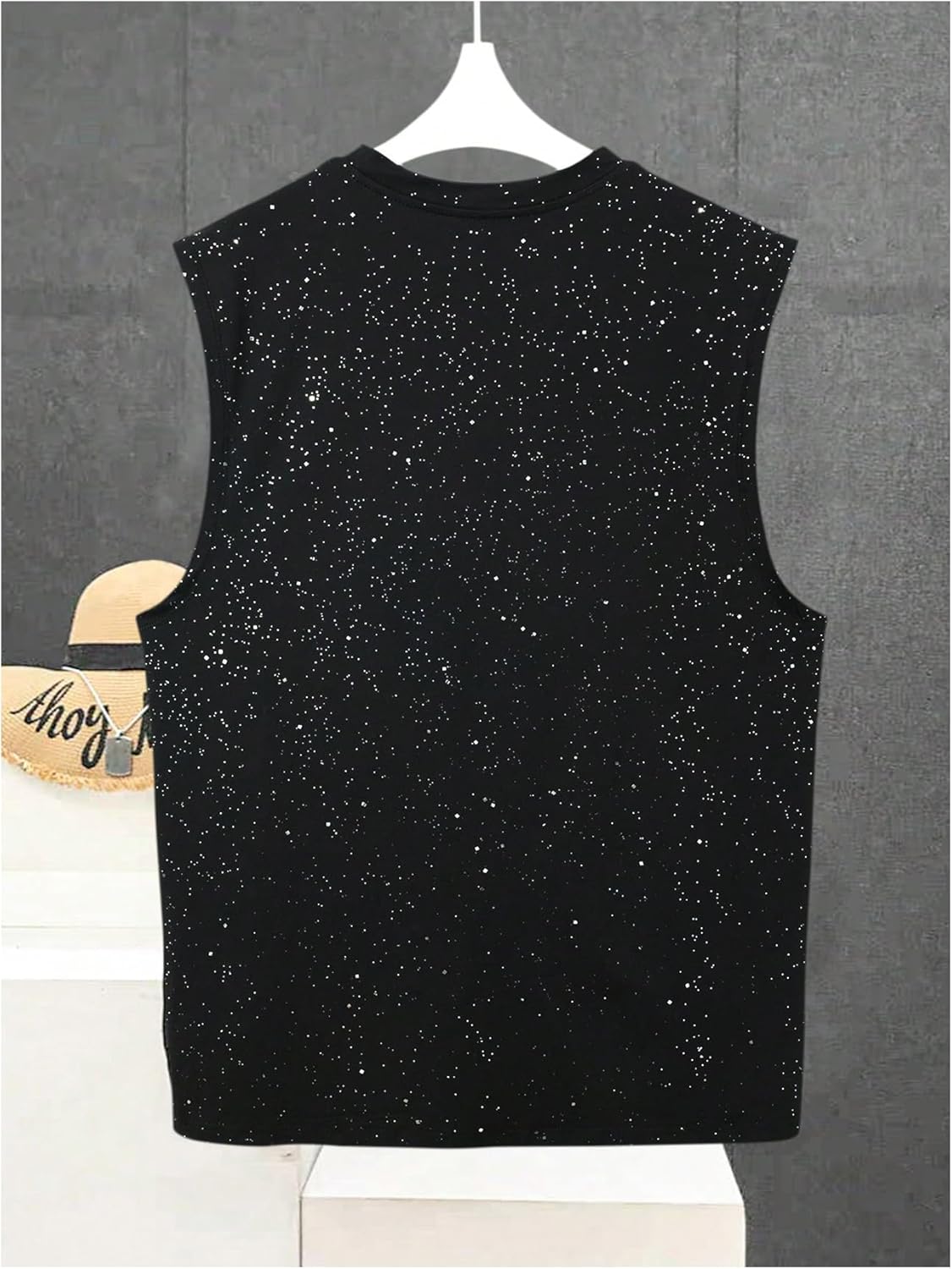 Men's Rhinestone Glitter Tank Top Crew Neck Sleeveless Tops Casual Party Clubwear - Image 2