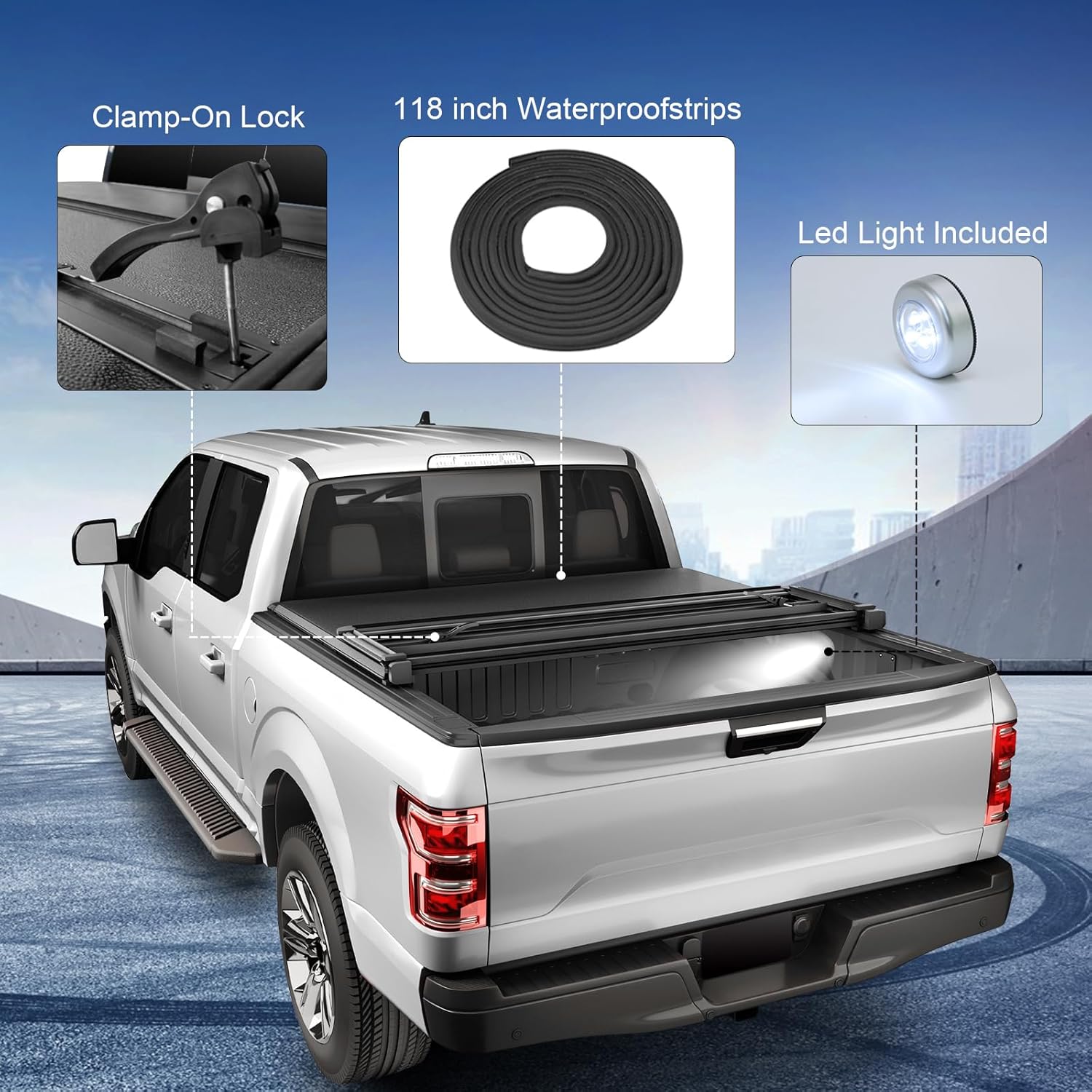 Hard tri Fold Tonneau Cover Compatible with Ford F150 2004-2014, Styleside 5.5FT Truck Bed Cover