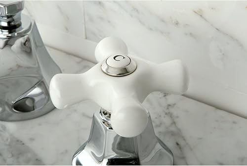 Miniatura 3 de Kingston Brass KS4461PX Metropolitan - Grifo de lavabo con mango cruzado de porcelana, cromo pulido, centro ajustable de 8 pulgadas