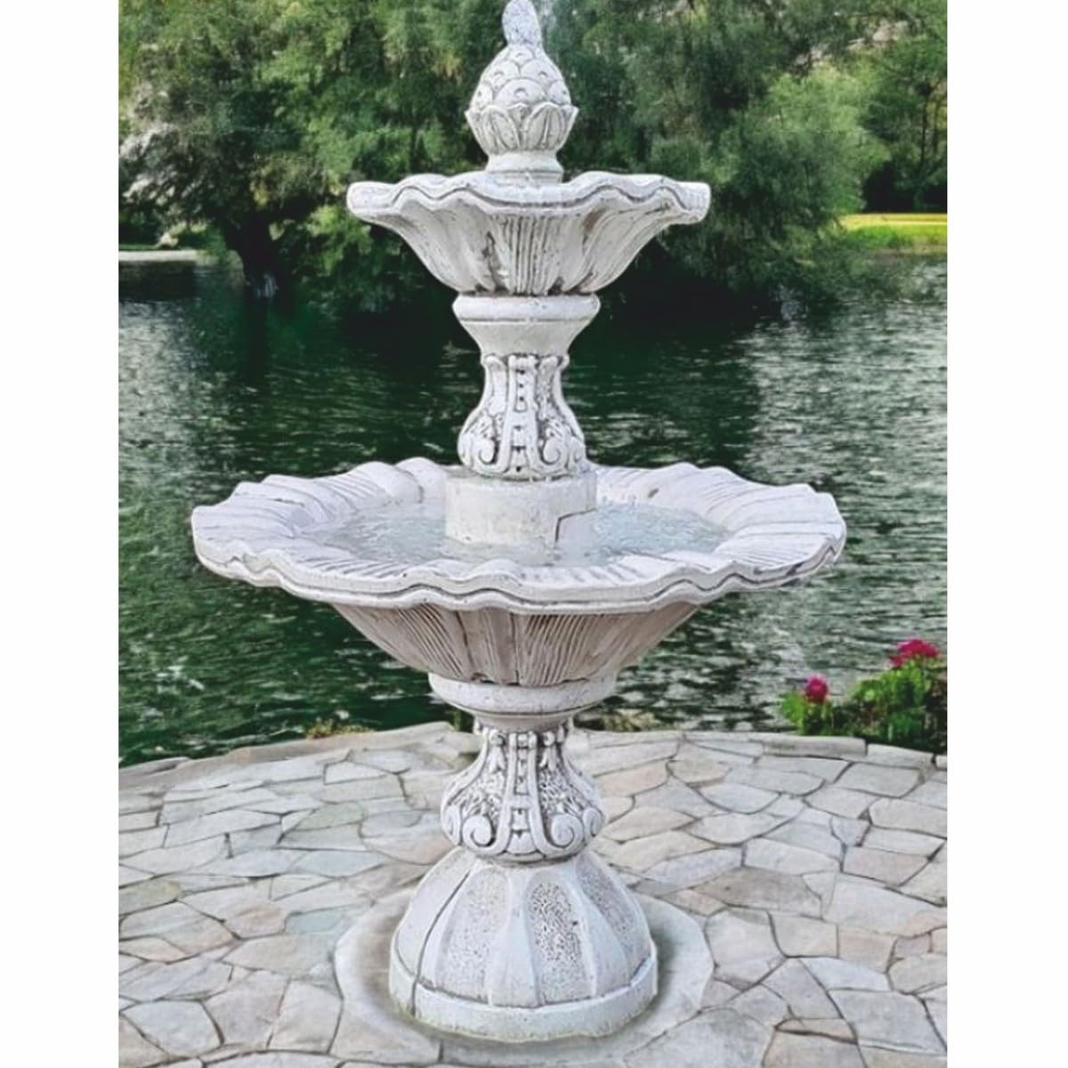 Casa Padrino Barokowa fontanna szara Ø 82 x wys. 120 cm – barokowa dekoracja ogrodowa fontanna