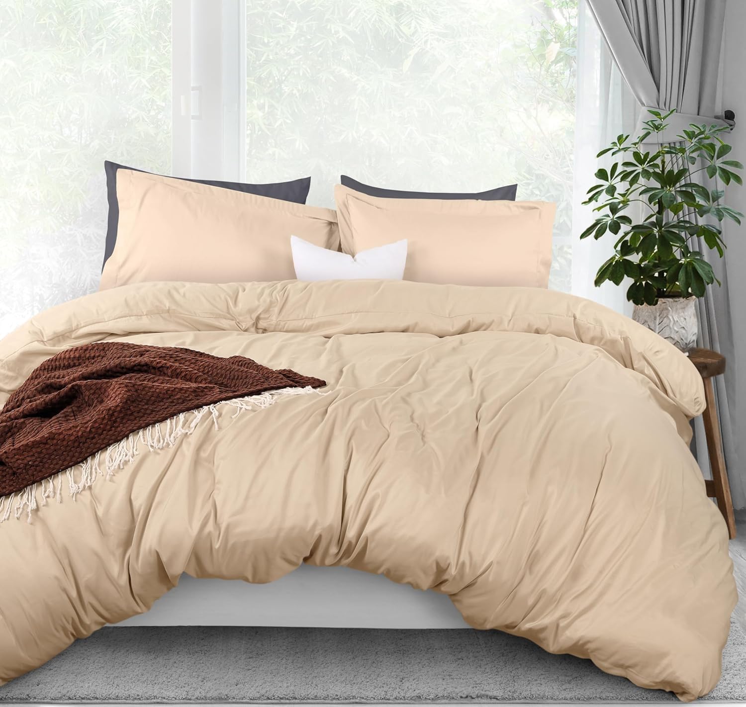 Utopia Bedding Duvet Cover Queen Size - 3 Piece with Zipper Closure - 1 Comforter Cover 90X90 Inches & 2 Pillow Shams 20X26 Inches (Ivory) Comforter Not Included โ image 1