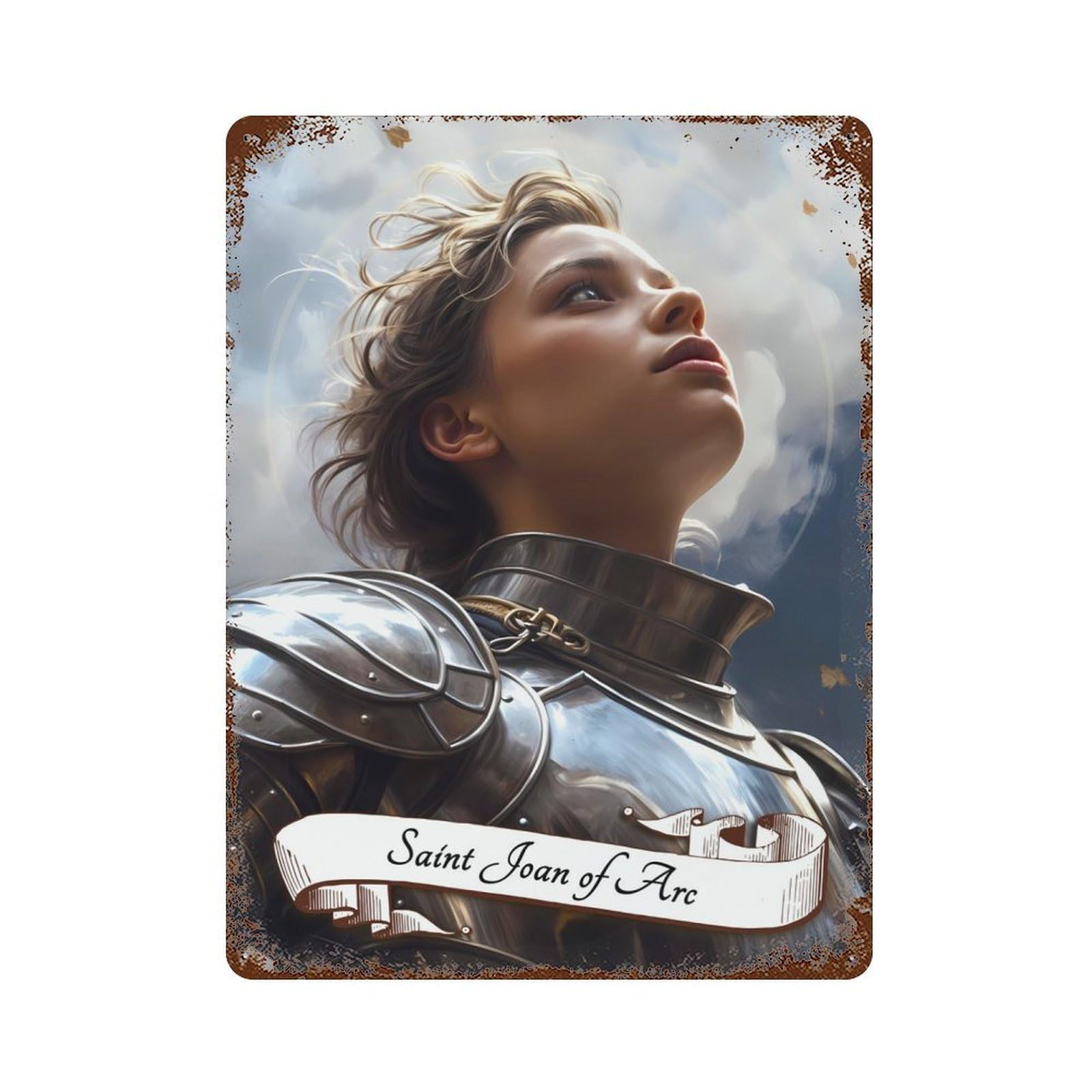 Decorative Tin Sign Saint Joan of Arc 15.7"x11.8", Novelty Wall Decor for Shed, Workshop And Garage Wall Decor