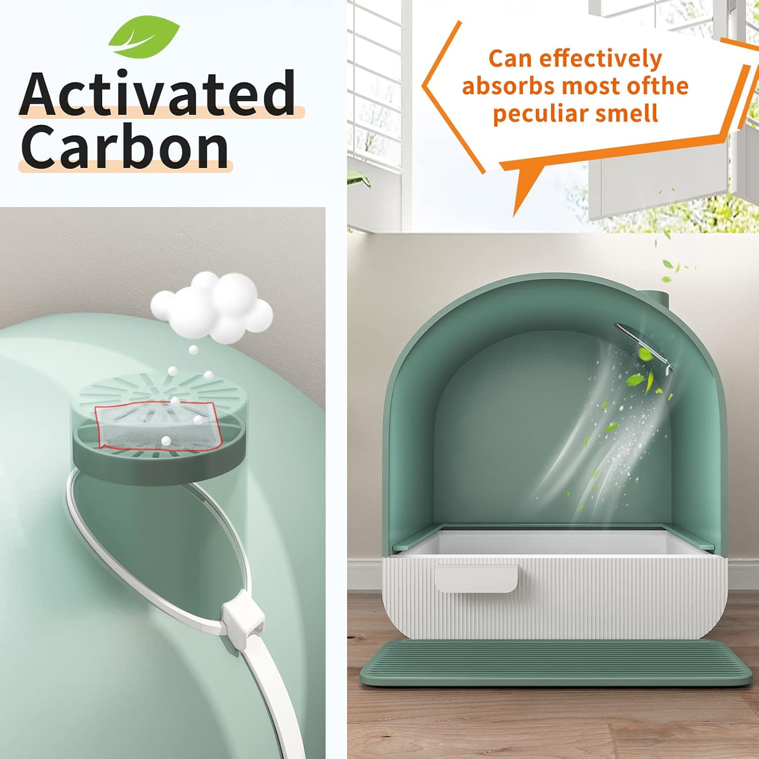 Large Litter Box with Odor Control Carbon Filter, Enclosed Plastic Cat Litter Box with Handy Litter Scoop,Drawer Type Cat Toilet,Perfect for Medium and Large Cats（Green）