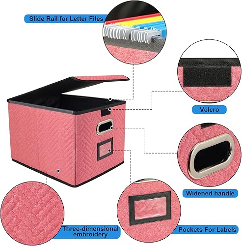 Miniatura 7 de Caja de archivos colgante mejorada con tapa, caja de almacenamiento rosa, organización y almacenamiento de oficina, cajas de documentos plegables
