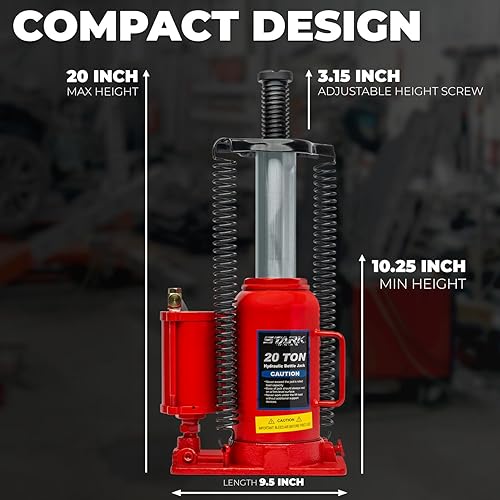 Miniatura 6 de Stark USA gato hidráulico de botella de aire de perfil bajo de 20 toneladas con bomba manual de mano para reparación de vehículos de auto, camión y