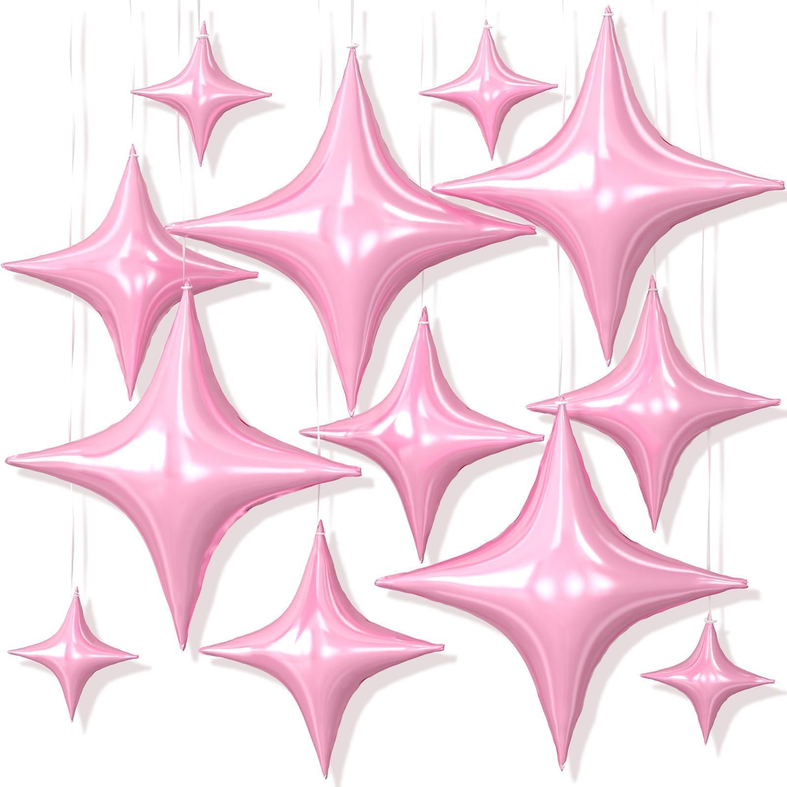 12PCS Pink Star Balloons, 26/18/10 Inch Star Foil Balloons, Metallic Pink Four Pointed Stars Balloon for Girls Women Birthday Baby Shower Graduation Wedding Anniversary Bachelorette Party Decorations โ image 1