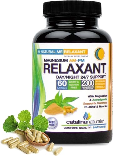 Relajante natural 24/7 natural día/noche grande 2,300 mg de máxima fuerza relajante natural, más glicinato de magnesio - El embalaje puede variar