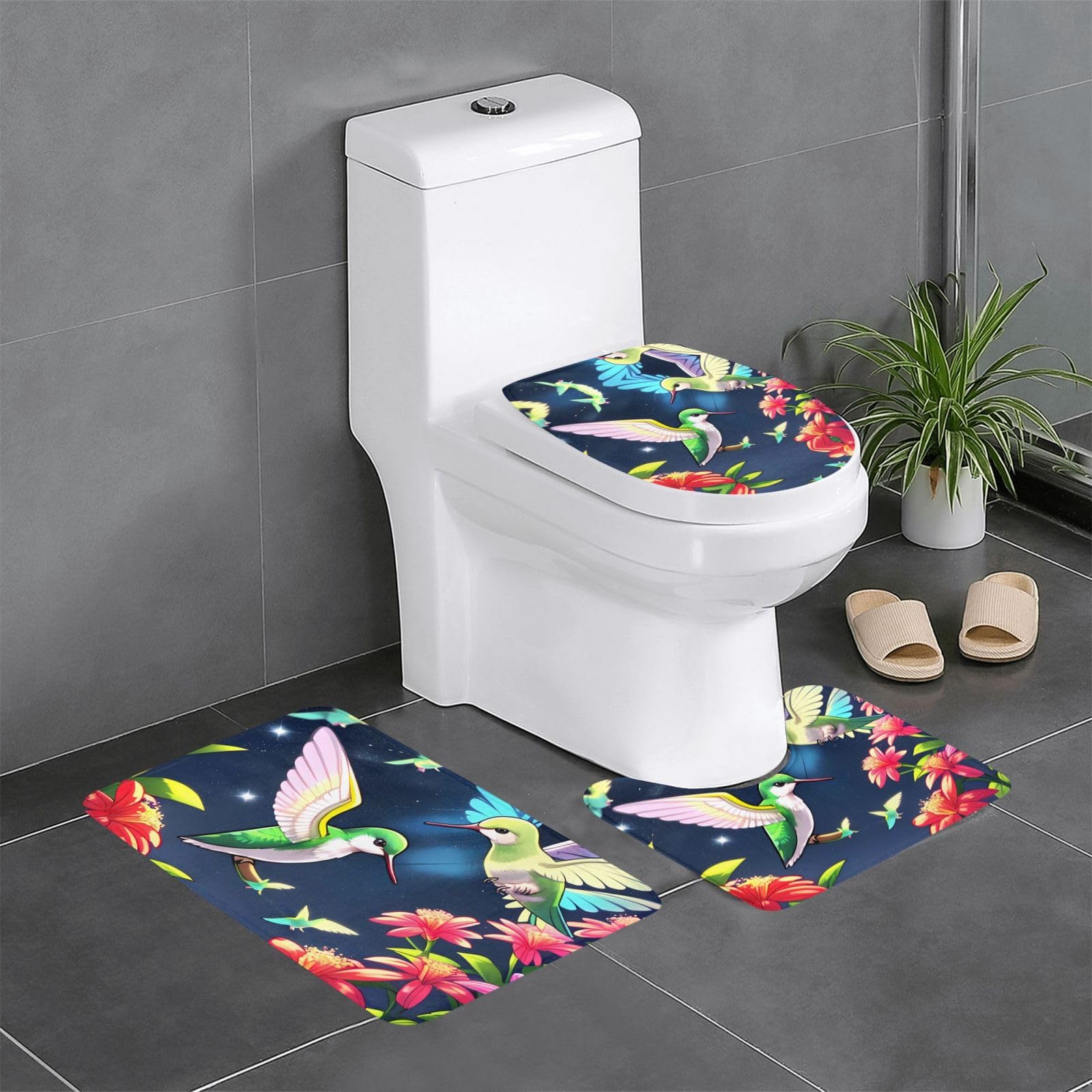 Tapis de sol antidérapant facile à nettoyer Hummingbird Night pour toilettes et salle de bain