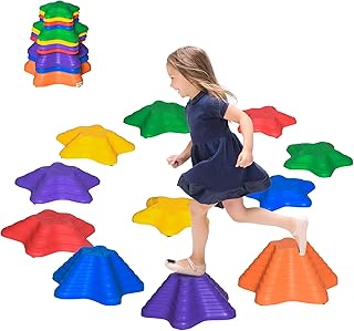 Outsunny Larger Size Balance Stepping Stones Kids, 11 PCS Anti-slip Obstacle Courses for Kids, Starfish Style Toddler Toy, Indoor & Outdoor Stackable Balance Blocks for 3-8 years old