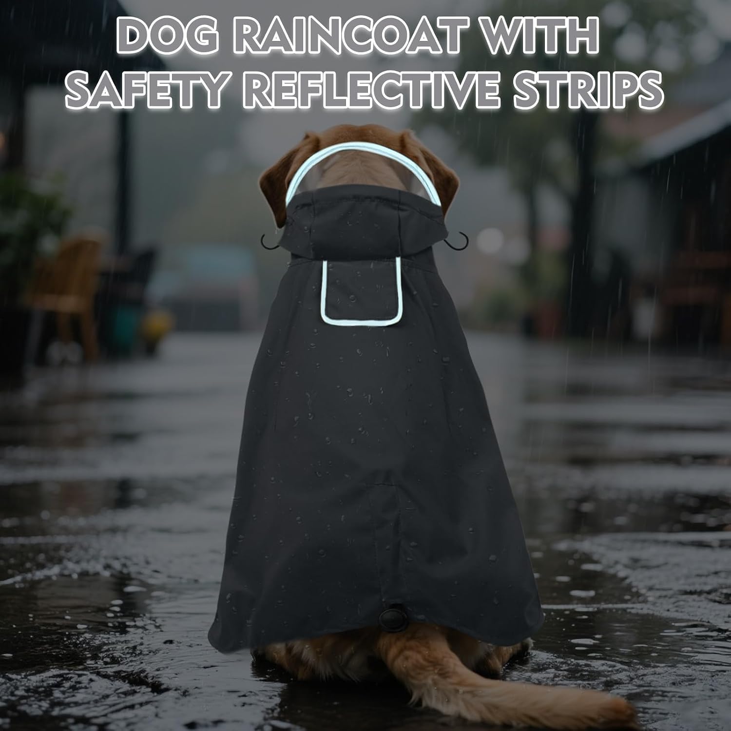 Waterproof Dog Raincoat with Hood, Windproof Rain Jacket for Large Dogs | Adjustable Reflective Dog Rain Coat with Leash Hole, for Rainy&Snowy Day, Fits Golden Retriever, Labrador, German Shepherd